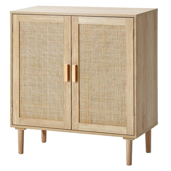 Rattan Storage Cabinet 31.5 Inch with 2 Magnetic Doors & Adjustable Shelves Sideboard Buffet Cabinet for Living Room, Entryway Kitchen Natural