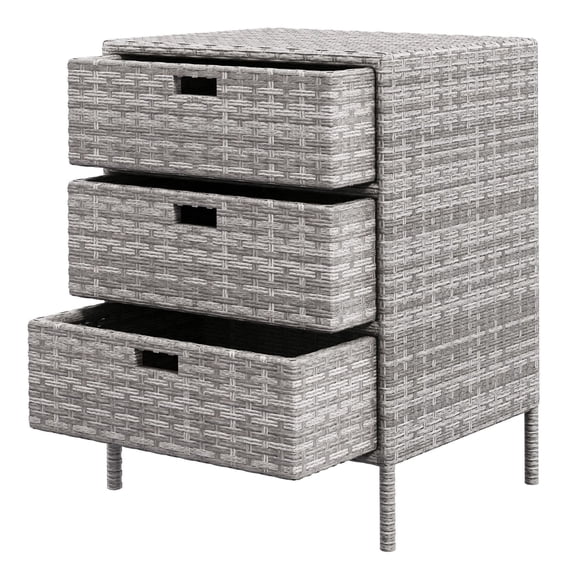 Rattan Storage Cabinet PE Wicker Pool Caddy Organizer - Outdoor Towel Rack with 3 Drawers, Gray