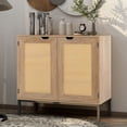 thumbnail image 1 of Rattan Storage Cabinet, Sideboard Buffet Kitchen Storage Cabinet with 2-Door, Accent Floor Storage Cabinet with Rattan Decorated Doors, Multifunctional Cupboard Console Table for Living Room, Hallway, 1 of 6