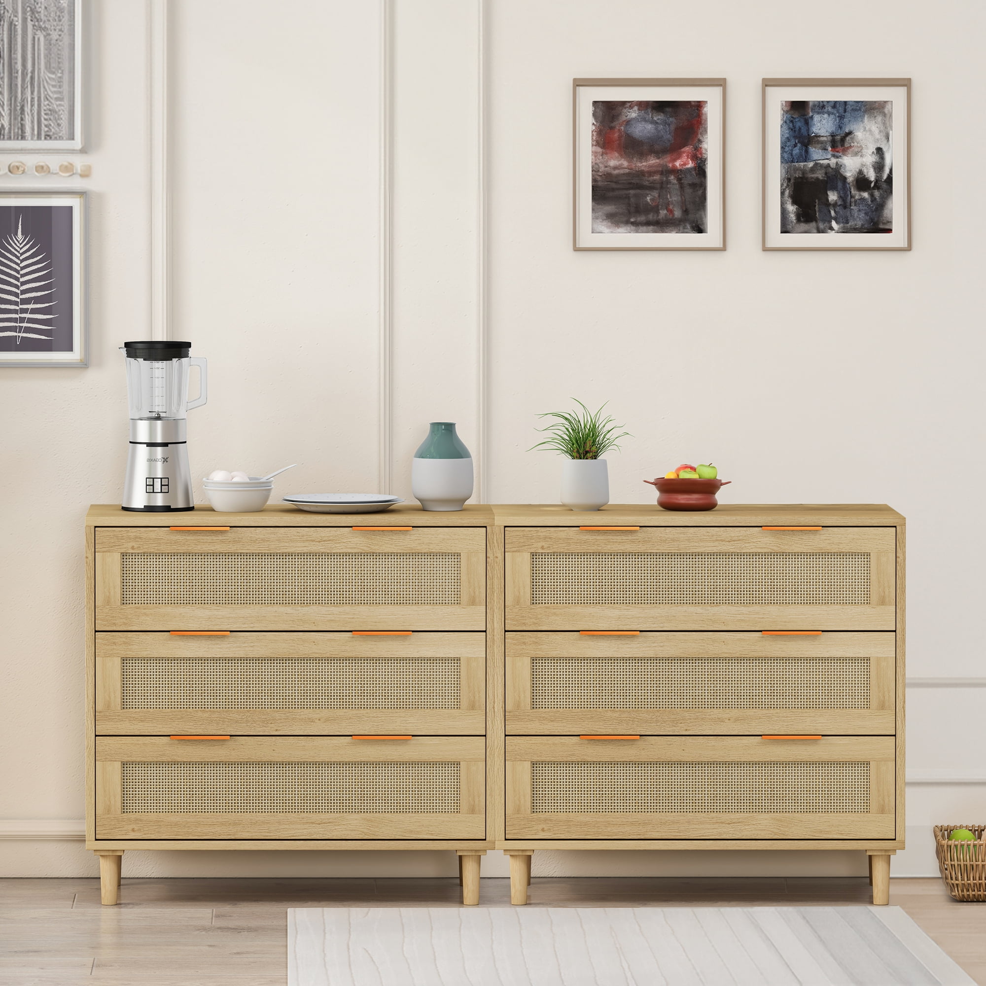 Rattan Storage Cabinet with 3 Rattan Drawers, for Bedroom, Living Room ...