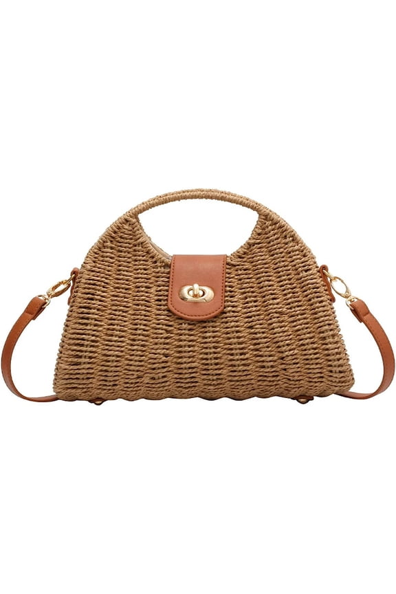 Rattan Straw Crossbody Bag for Women Handwoven Beach Purse with Top Handle Summer Shoulder Tote Vacation Travel Bag Boho Chic Clutch Handbag Essential