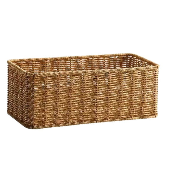 Rattan Style Multi-Purpose Storage Basket – Plastic Woven Organizer Bin for Bathroom, Living Room, Kitchen & Desktop