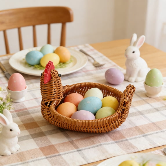 Rattan Style Plastic Storage Basket for Living Room, Desktop Organizer Bin for Kitchen or Bedroom, Stackable Space Saving Design