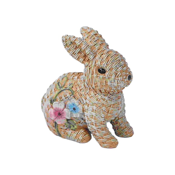 Rattan-Style Resin Rabbit Figurine For Tabletop Living Room Entryway Home Decor Handcrafted Ornament Natural Woven Texture Brown Finish Decorative Accent