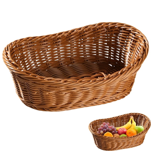 Rattan Style Serving Basket, Stackable Wicker Bread Fruit Tray for Kitchen Counter and Pantry, Plastic Storage Basket Organizer for Home and Dining