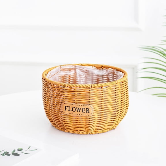 Rattan Style Woven Flower Basket, Wicker Flower Pot Double Ear Oval Storage Basket Flower Arrangement Gift Basket Home Storage