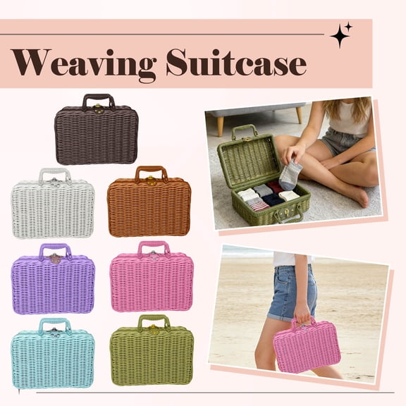 Rattan Suitcase With Lid And Foldable Handle - Handcrafted Woven , Safe For Kids, Available In Multiple Colors - For Picnics, Easter, Organizing, Outdoor Parties,