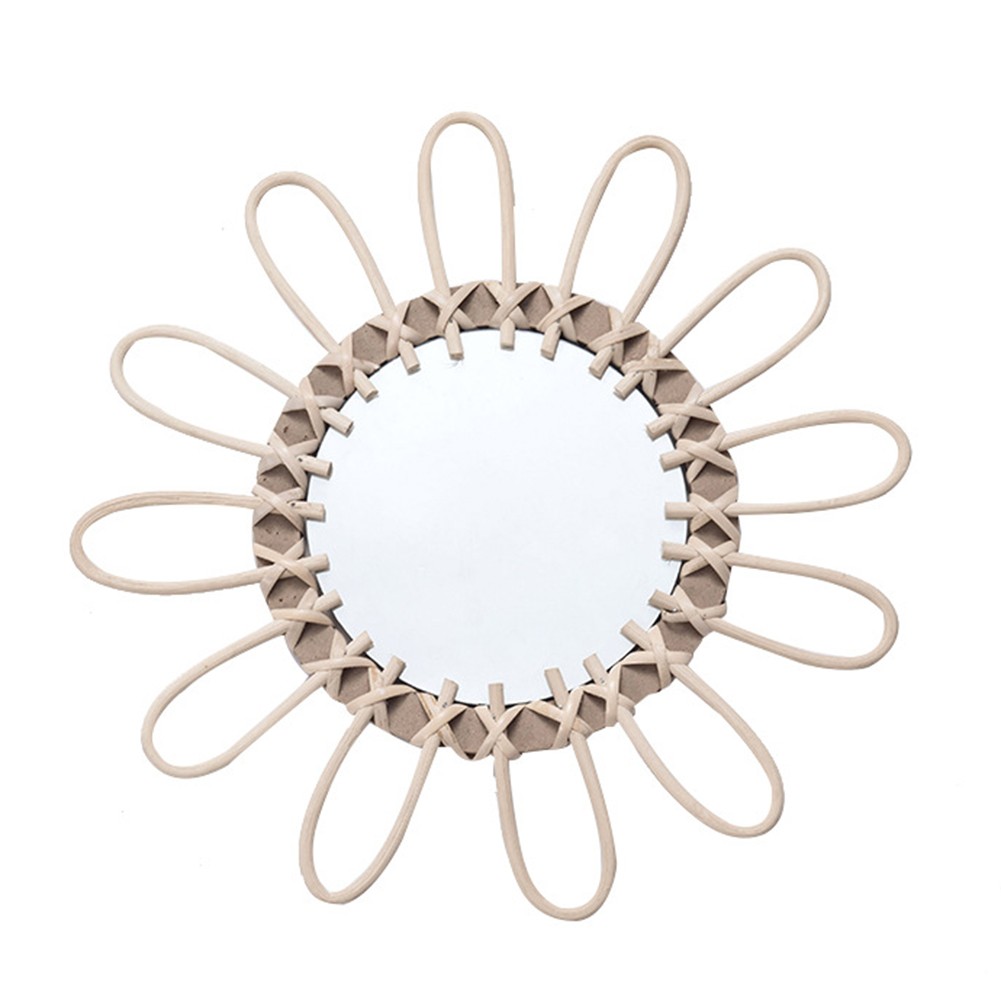 Rattan Sunburst wall Decor,Rustic Handwoven Art Decoration Round Makeup