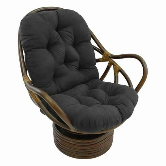 Rattan Swivel Rocker with Micro Suede Cushion, Black