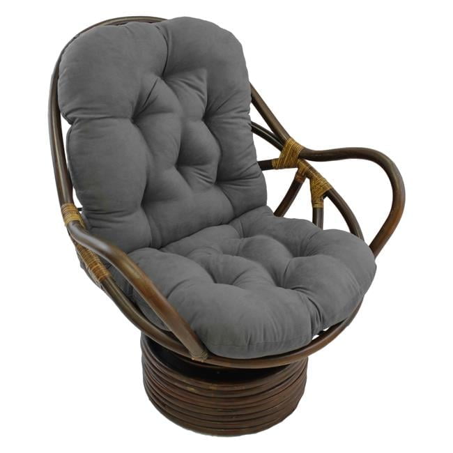 Bohemian Walnut Finish Rattan Swivel Rocker with Gray Twill Cushion
