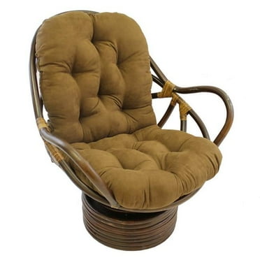 Rattan Swivel Rocker with Micro Suede Cushion, Saddle Brown
