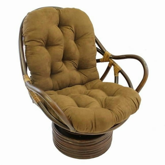 Rattan Swivel Rocker with Micro Suede Cushion, Saddle Brown