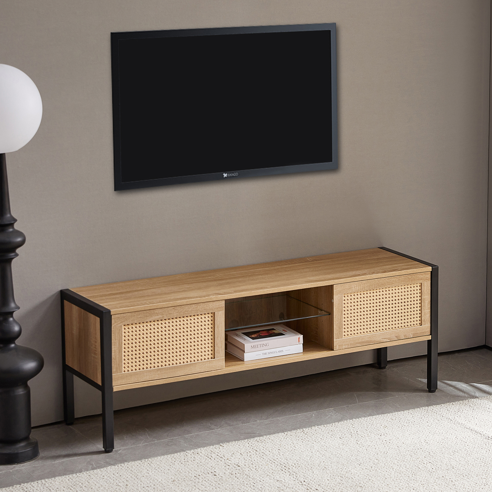 Tangkula Mid Century Modern TV Stand For Up To 55" TVs - 2 Drawer Entertainment Center With Bamboo Fronts