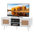 thumbnail image 1 of Rattan TV Stand 55 inch, Boho TV Console Cabinet, Mid Century Modern TV Stand with Adjustable Shelves, White, 1 of 7