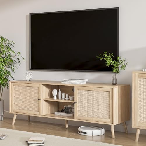 Rattan TV Stand for 65 Inch TV Boho TV Console Media Cabinet with ...