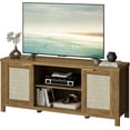 thumbnail image 1 of Rattan TV Stand for TVs up to 65'',Boho Entertainment Center with Adjustable Shelves, Mid Century Modern Media TV Console Cabinet with Rattan Doors for Living Roon Bedroom Caramel Oak LTV91BR, 1 of 15