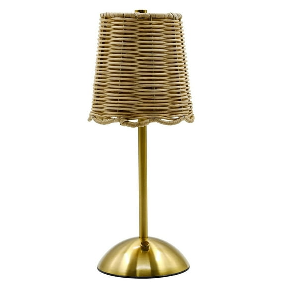 Rattan Table Lamp Rechargeable LED with Touch Dimmer, Gold-Tone for Home Decor, Portable for Cozy Ambiance in Bedrooms or Living Rooms