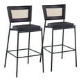 thumbnail image 1 of Rattan Tania Contemporary Bar Stool In Black Metal, Black Faux Leather, And Rattan Back - Set Of 2, 1 of 8
