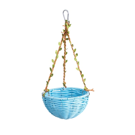 Rattan Textured Hanging Bird Nest, Chew Resistant Hollow Breeding Hideout, Ventilated Bow Entrance Sleeping Hut for Small Parakeet Budgie Canary Blue