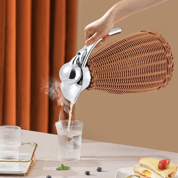 Rattan Thermal Jug with One-Hand Push Button, 304 Stainless Steel Insulation, 1.5L Capacity, Unique Hand-Woven Design for Hot & Cold Beverages – Perfect for Home & Outdoor Use