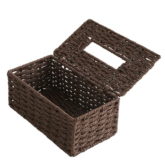 Rattan Tissue Box Cover, Hand Woven Facial Napkin Holder, Decorative Tissue Box Organizer, Rustic Home Decor, Rectatural Design, Natural Paper Rope, Eco-Friendly, Fits Standard Boxes, Versatile Use