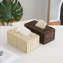 Rattan Tissue Box Cover, Wicker Tissue Holder, Decorative Facial Napkin Dispenser, Hand Woven, Rectangular Design, for Home & Workspace, Stylish Storage Solution, Napkin Organizer, Natural UKHBMC
