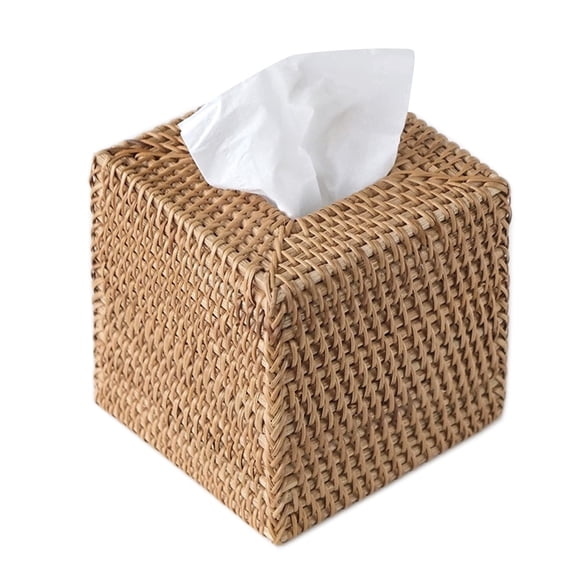 Rattan Tissue Box Cover - Natural 5.9 x 5.9 x 5.9 inch Tissue Holder, Hand-Woven Square