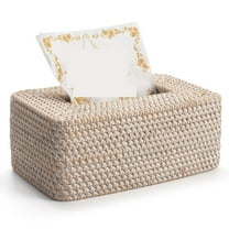Rattan Tissue Box Cover, Rectangular Wicker Tissue Box Holder, Decorative Woven Facial Tissue Holder for Bathroom, Kitchen, Living Room, Bedroom (Natural)