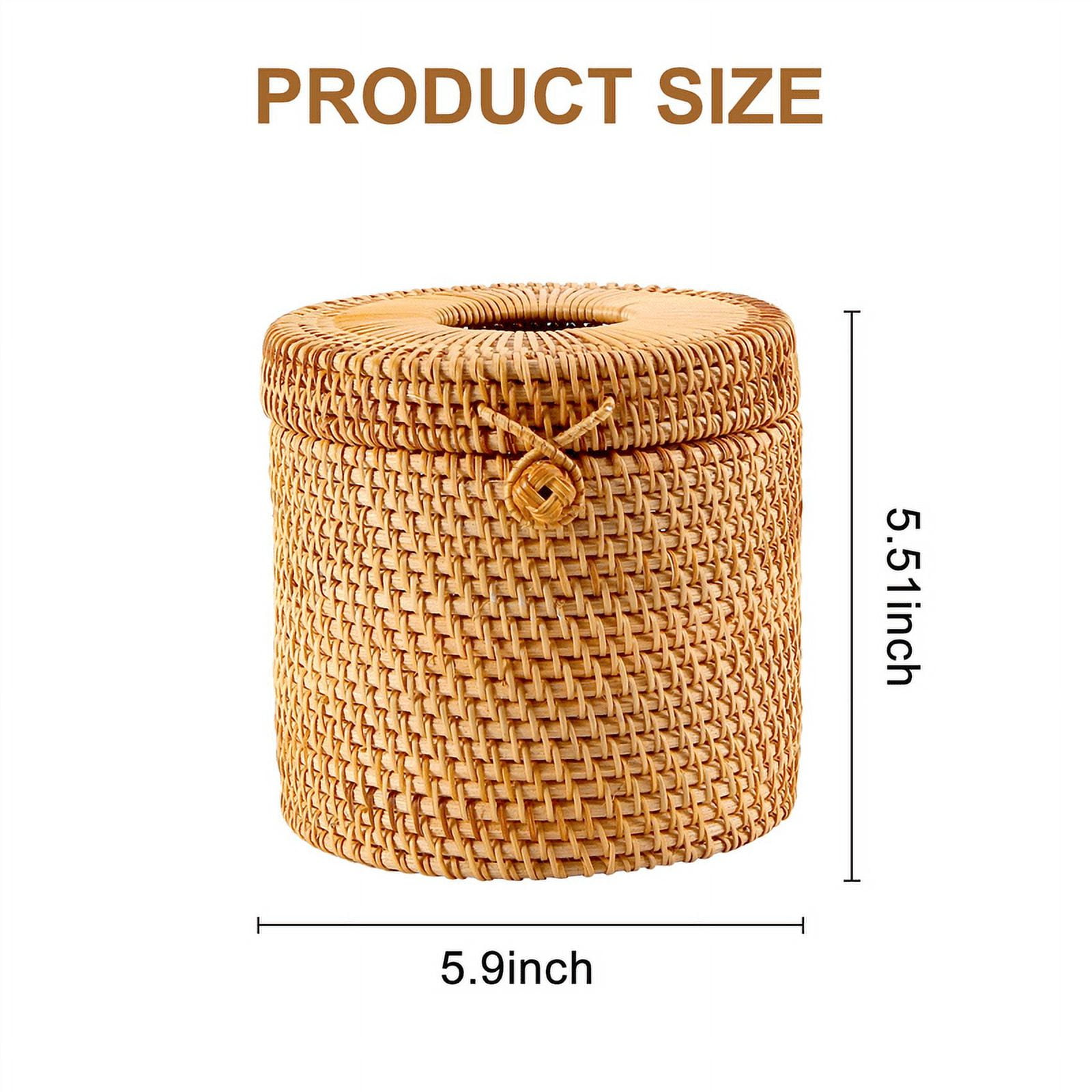 Rattan Tissue Box Toilet Paper Cover Wicker Decorative Holders with Lid