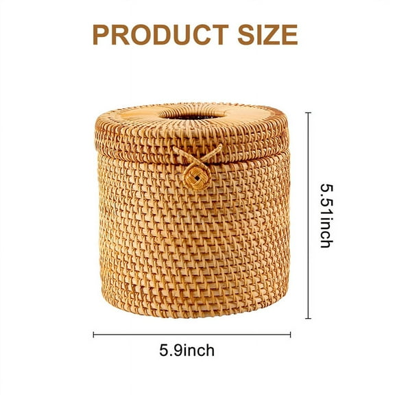 Rattan Tissue Box Toilet Paper Cover Wicker Decorative Holders with Lid for Storage Single Roll and Tissues in Bathroom