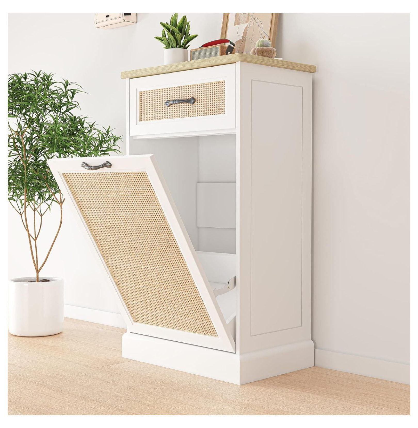 Rattan Trash Tilt Out, Hidden Trash Can 10 Gallon