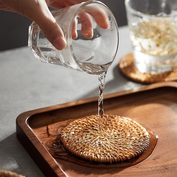 Rattan Trivet 10cm – Handmade Insulation Mat for Teapots & Cups, Heat Resistant Coaster for Hot Dishes, Woven Tea Mat for Tea Set Accessories, Anti Scald Bowl Mat (1PC)