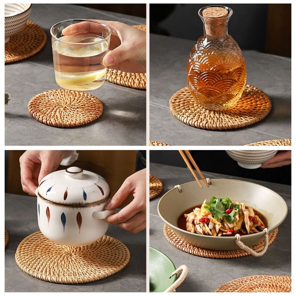 Rattan Trivet 8cm – Handmade Hot Pad for Tea Cups & Espresso, Small Anti Scald Coaster for Table, Heat Insulation Mat for Kitchen, Tea Set Accessories (1PC)