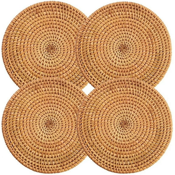 Rattan Trivets for Hot Dishes,Kitchen Hot Pads for Coutertops,Pots and Pans,Decorative Woven Wood Place Mats for Dining Table,Set of 4 Heat Resistant Holders,Round Diameter 7.87" (Natural Gold)