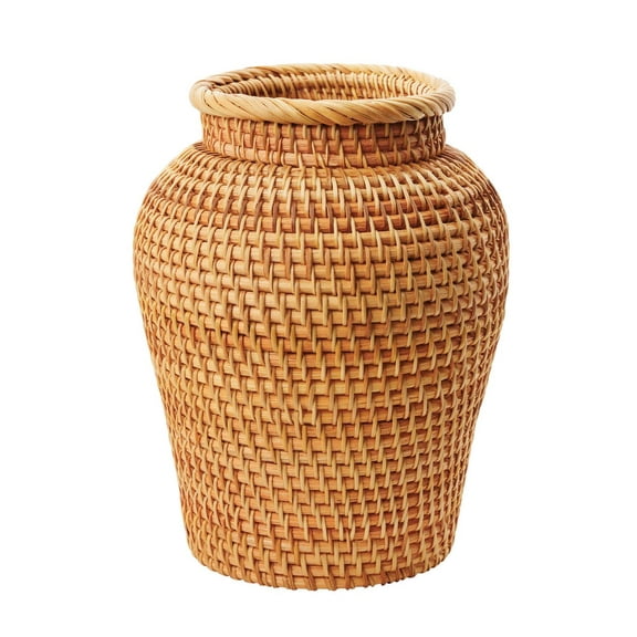 Rattan Vase Handmade Rattan Flower Vase Country Rustic Style Handmade Woven Plant Flower Vase Basket for Boho Home Decor Decorative Vase Wrapped Centerpiece Vase Z9S2