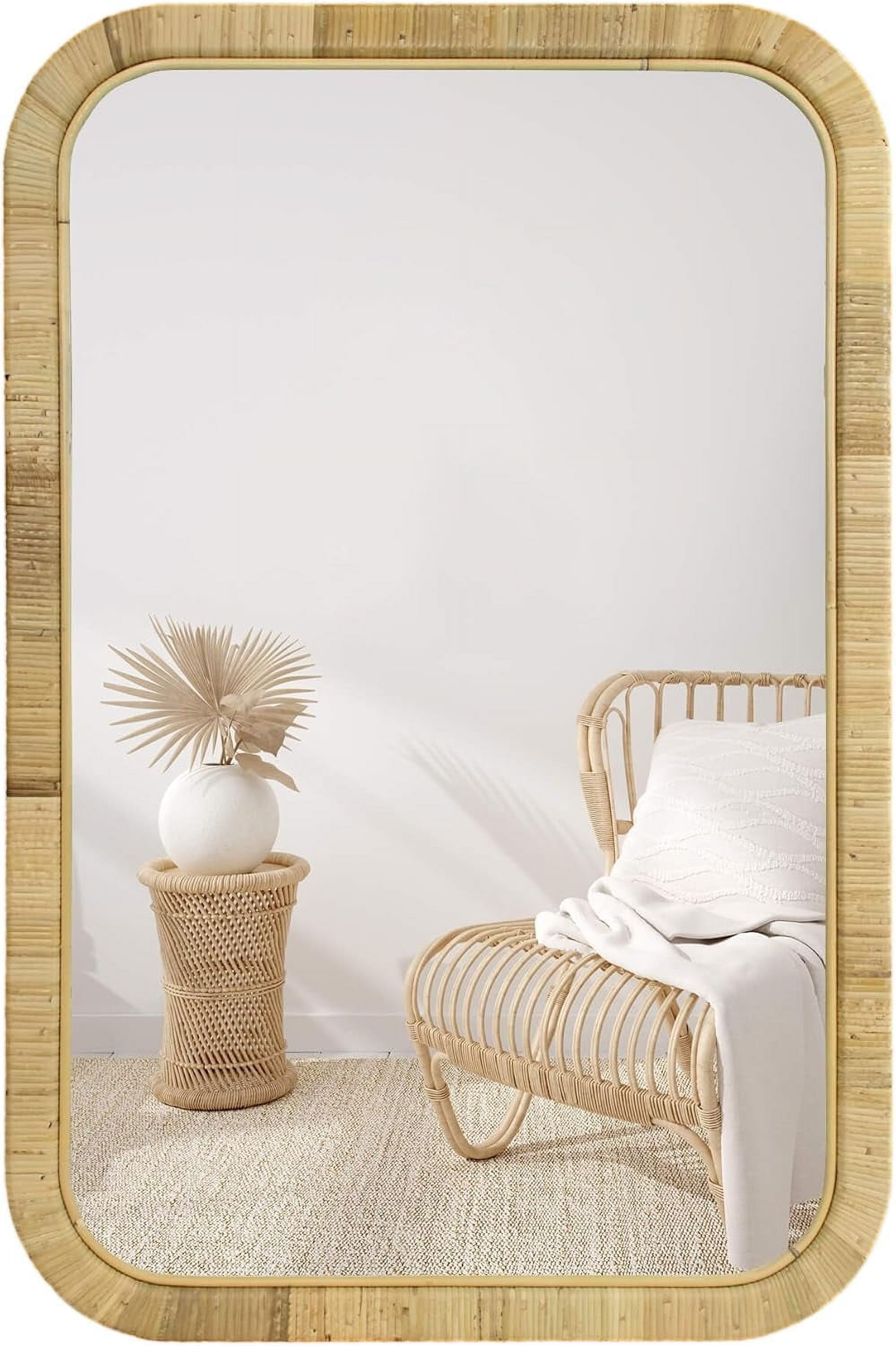 Rattan Wall Mirror, 36 x 24'' Rattan Rectangle Mirror for Wall, Rattan ...