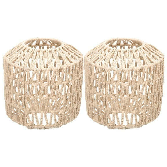 Rattan Wall Sconce Round Lampshade Covers 2 Pcs Lantern Light Bulb Woven Drum Farmhouse