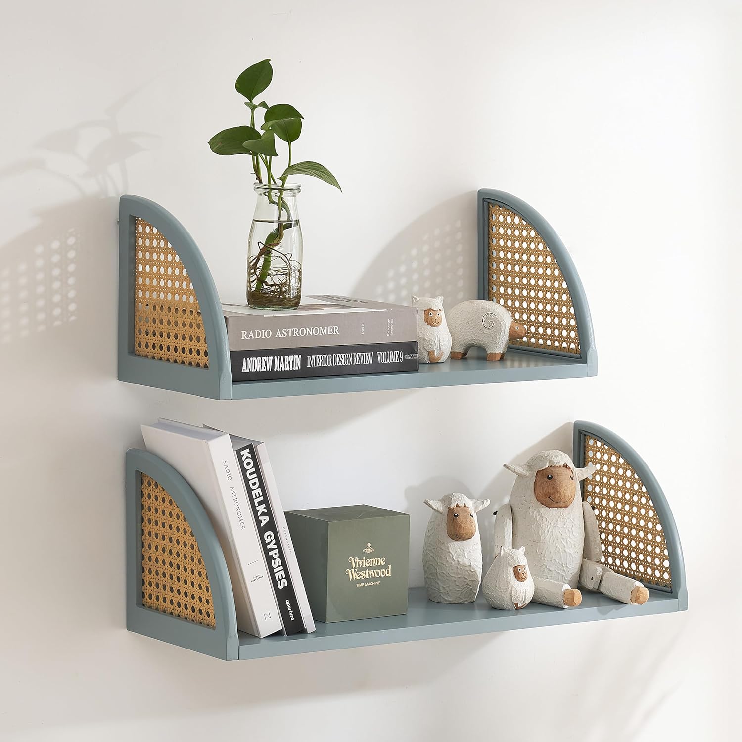 Rattan Wall Shelf 16 inch Floating Shelves Rustic Wood Wall Mounted ...