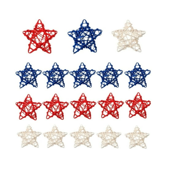 Rattan Wall decor, 4Th of July decor, Red decorations, Open Weave Star Accents, Fourth of July Mantel Displays, Red White Blue Mix, 18 Pc