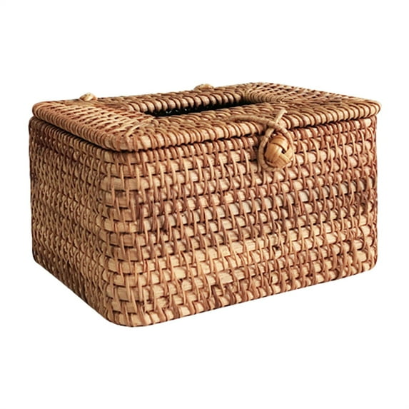 Rattan Weaved Tissue Box Holder – Large Capacity Natural Rattan Tissue Dispenser for Desktop, Nightstand, Or Bathroom, Boho-Style Home Decor Accent Natural