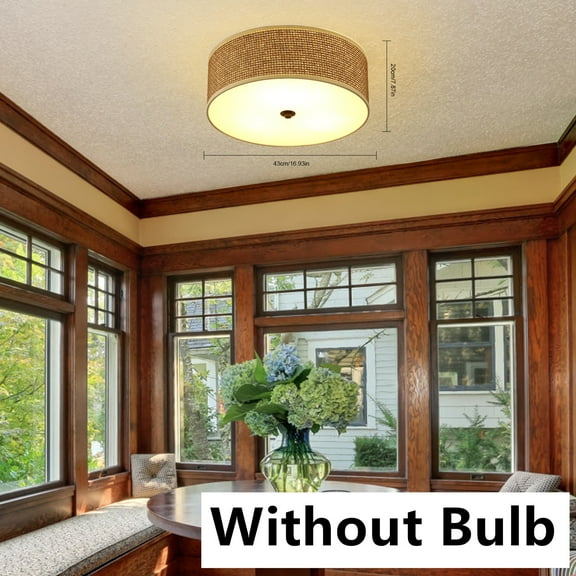 Rattan Weaving Ceiling Light Without Bulb Brown Semi Flush Chandelier Brown Pendant Lamp E26