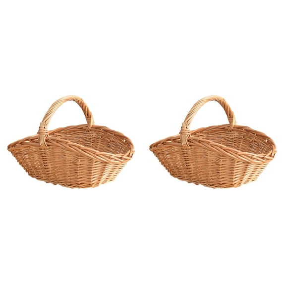 Rattan Wicker Basket with Handles – Hand Woven Multipurpose Storage Basket for Garden Harvest, Picnic, Vegetables, Fruits & Easter | Portable Woven Organizer for Home, Farm & Outdoor Use