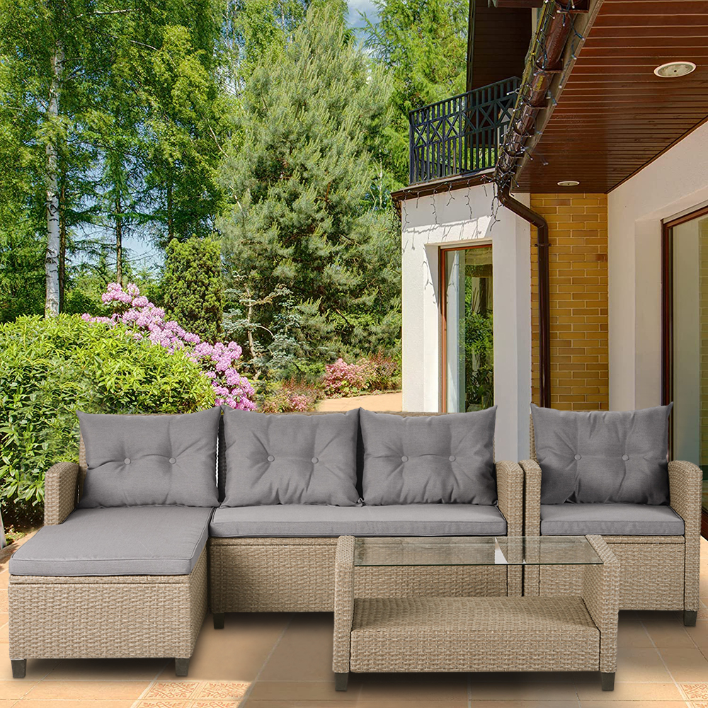 Rattan Wicker Patio Furniture, 4 Piece Patio Furniture Sofa Sets with Loveseat Sofa, Lounge Chair, Wicker Chair, Coffee Table, All-Weather Patio Conversation Set with Cushions for Backyard Garden Pool - image 1 of 11