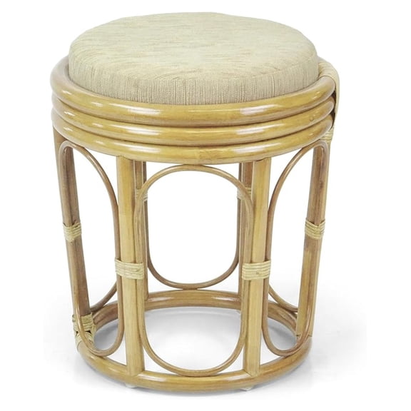 Rattan Wicker Stool - Handmade Vanity Bedroom Stool Fully Assembled - Natural Finish - 16"D x 16"W x 18"H - Tropical Style Accent Seating