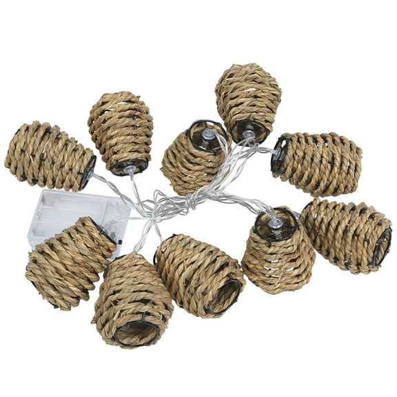 Rattan Wire Ball Style Decorative Lantern String Lights - Seagrass Rattan Wire Ball Style Lantern String Lights, 10 Globe Lights Indoor Outdoor Boho String Light for Home Pergola Garden