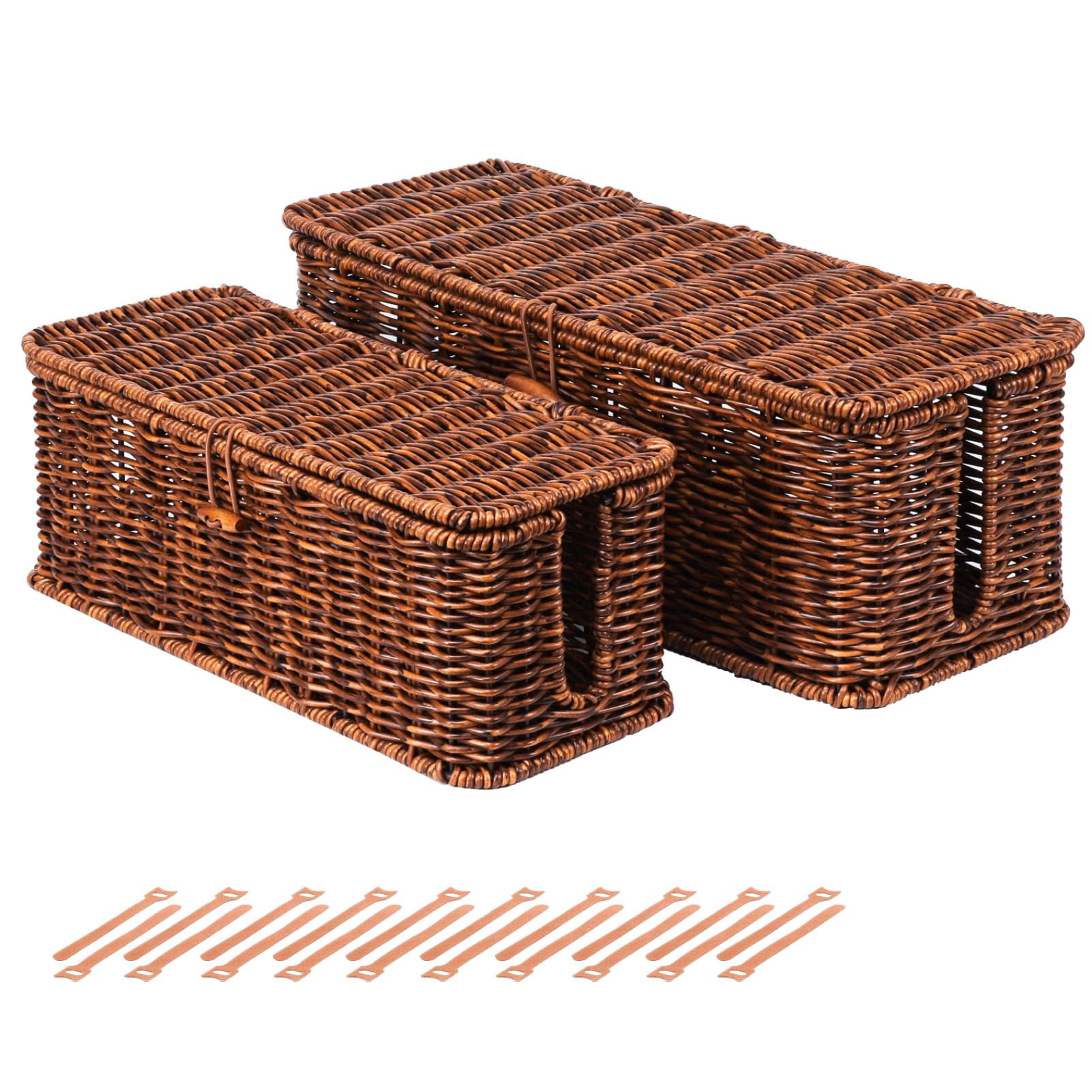 Rattan Wire Storage Box  Handmade Cord Organizer For Desk Hider Outlet Covers Proofing Power Strip Tv Pc Router Under Cable Management