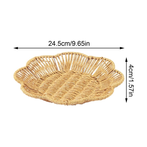 Rattan Woven Fruit Basket, Handmade Boho Decorative Tray with Lace Edge, Natural Storage Bowl for Kitchen Counter Coffee Table, Farmhouse Serving Platter