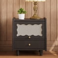 thumbnail image 1 of Wooden Nightstand, Rattan-Woven Storage Cabinet, Exquisite Wood Side Table with Storage for Bedroom Living Room, 1 of 13