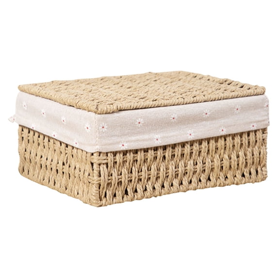 Rattan Woven Paper Rope Storage Basket With Liner, Desktop Organizer Box For Home Office, Decorative Natural Container (Multicolor ,22*16*12CM)