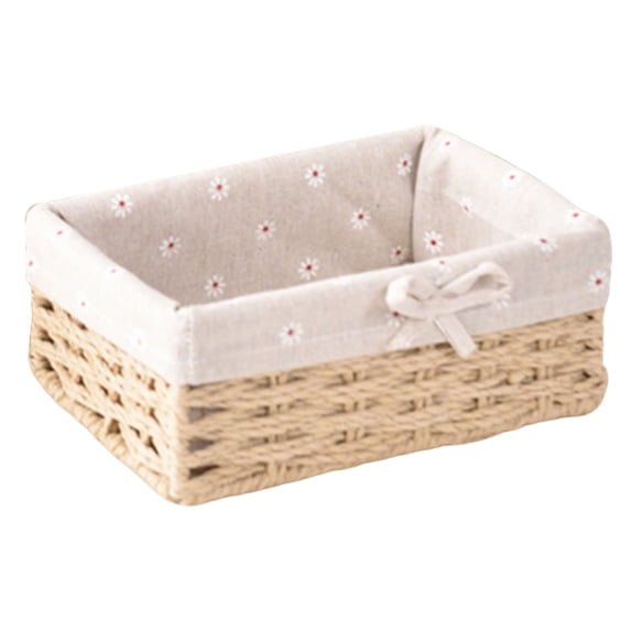 Rattan Woven Paper Rope Storage Basket With Liner, Desktop Organizer Box For Home Office, Decorative Natural Container (Multicolor ,22*16*12CM)